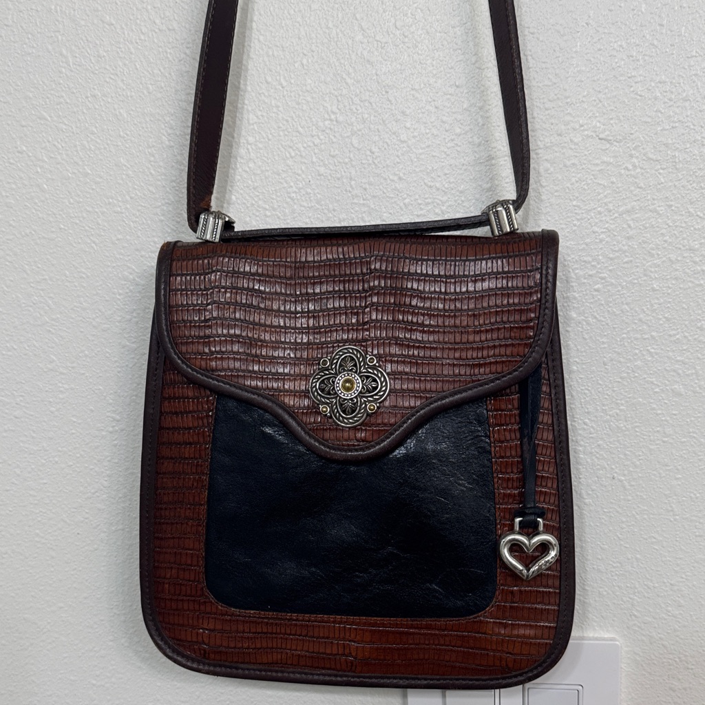 Brighton Brown And Black Textured Crossbody With Heart Charm